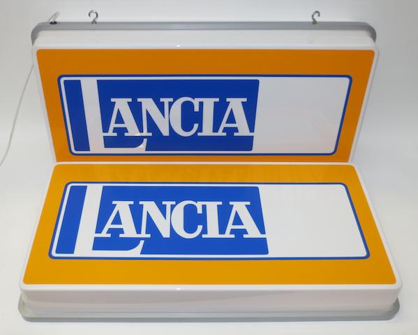 Two Lancia dealership illuminating signs,  ((2))