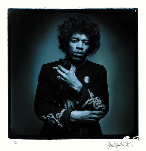 Jimi Hendrix: Gered Mankowitz (British B. 1946), 'Jimi Blue Smoke', gelatin silver print, 1967,