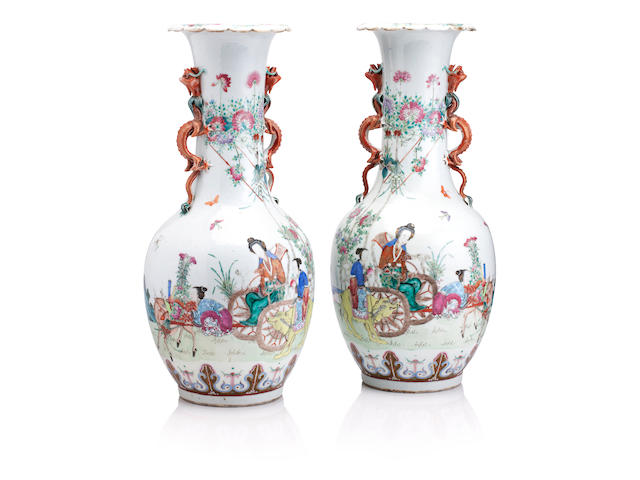 A pair of large mirrored famille rose vases 19th century