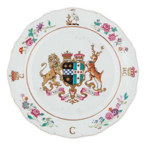 A famille rose dish bearing the arms of William Pitt the Elder Circa 1772