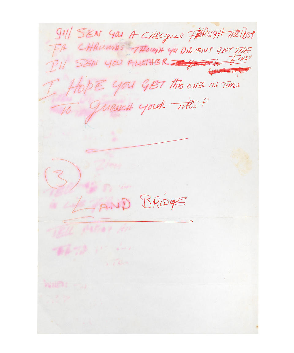 Bob Marley: Handwritten lyrics for 'Keep On Movin'' in Bob Marley's hand,  1977,