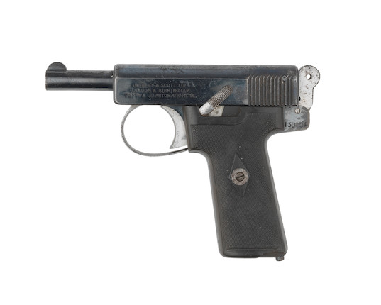 A 7.65mm (.32ACP) 'Model 1913' Self-Loading Pistol by Webley & Scott, no. 130104 from the collection of Sir Winston Churchill image 1