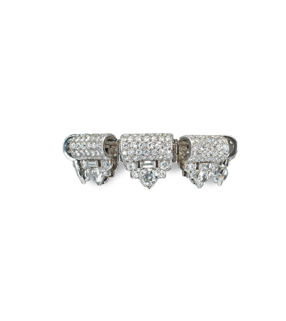 A diamond flexible bar brooch, by Cartier,