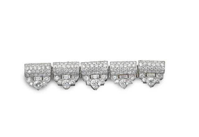 A diamond flexible bar brooch, by Cartier,
