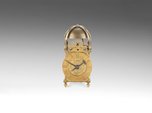 A mid 17th century brass lantern clock Thomas Knifton, in the Crossed Keys, Lothbury fecit