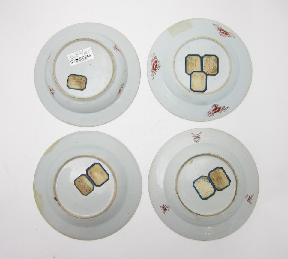 A famille rose armorial soup plate and four other famille rose plates 18th/19th century (5)
