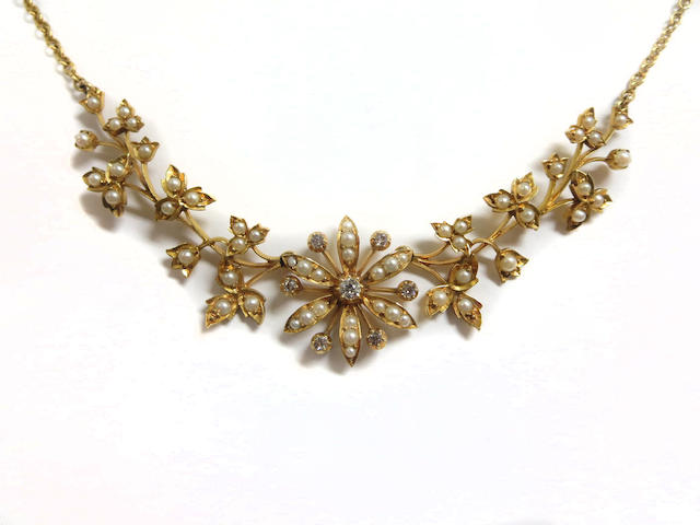 Bonhams : An Edwardian seed pearl and diamond necklace