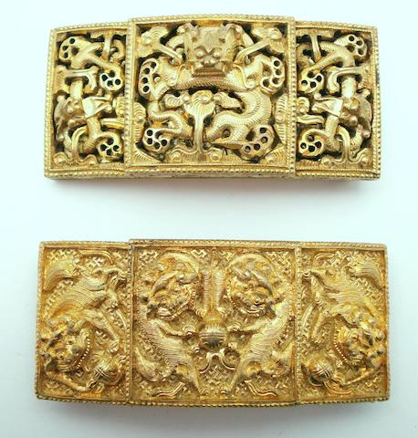 Two gilt metal belt buckles 19th century