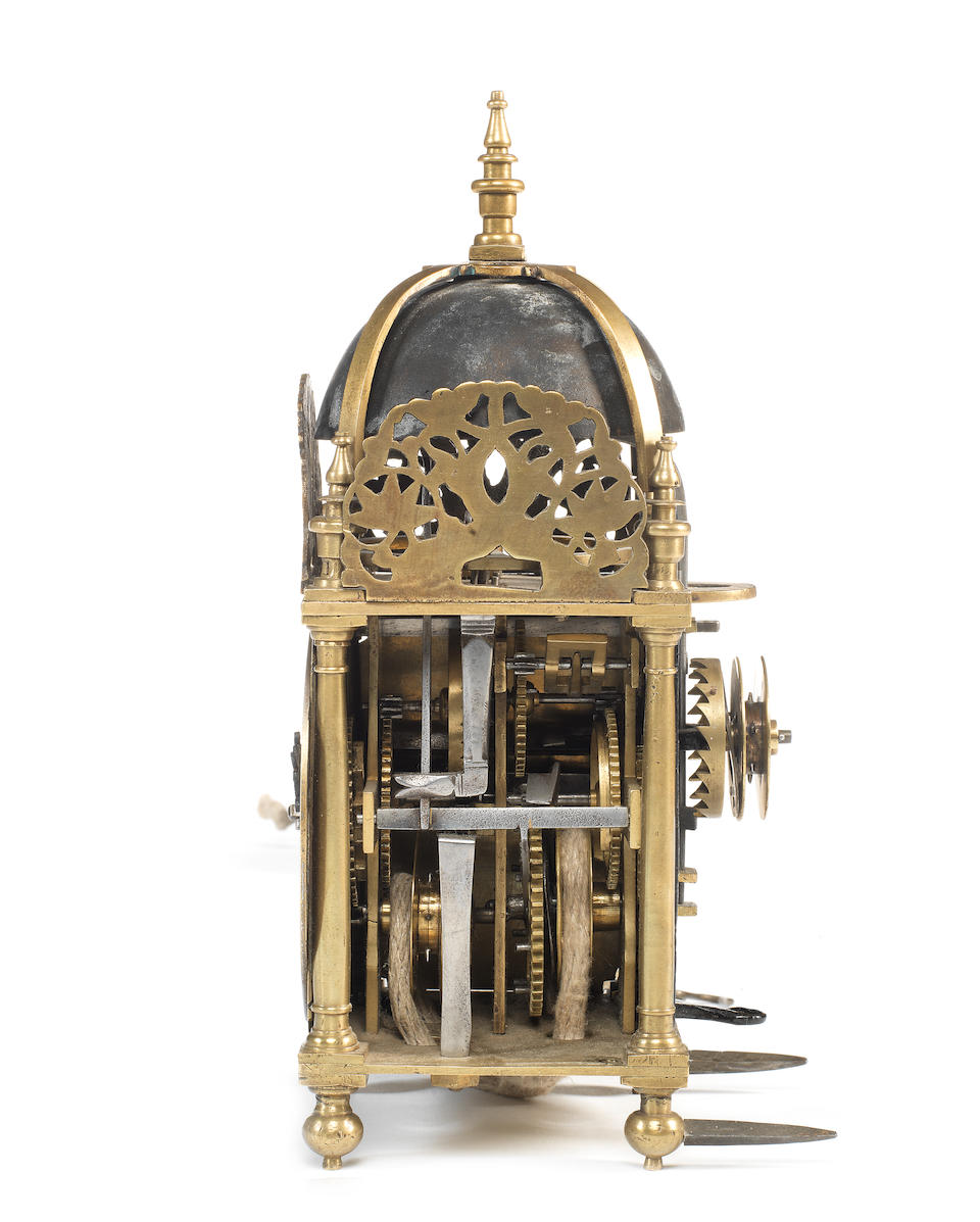 A good and rare 17th century miniature brass striking alarm lantern clock  Thomas Knifton at the sign of the crossed keys in Lothbury