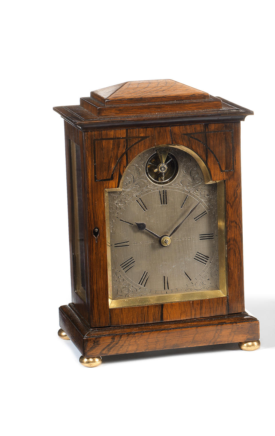 An interesting early 19th century rosewood travelling timepiece with visible balance escapement John Todd, Glasgow