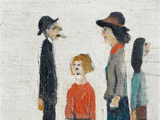 Laurence Stephen Lowry R.A. (British, 1887-1976) Four Figures and Dog 16.5 x 12.4 cm. (6 1/2 x 4 7/8 in.)