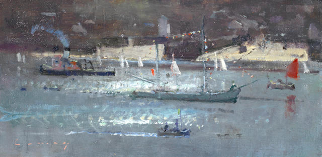 Frederick Cuming RA NEAC (British, born 1930) A busy harbour
