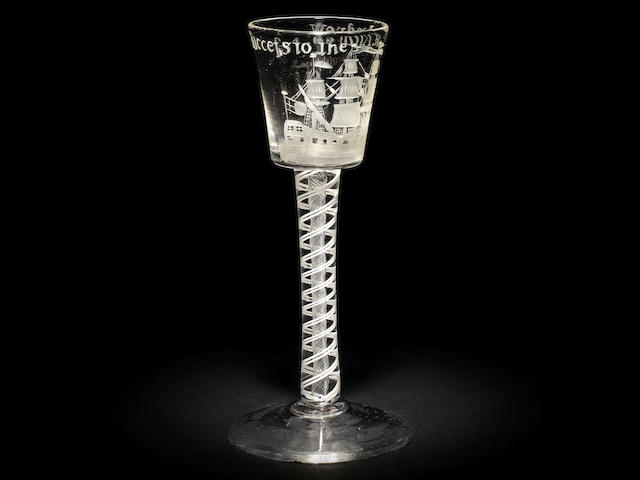 An important mixed twist Privateer wine glass for the St Andrew, circa 1760