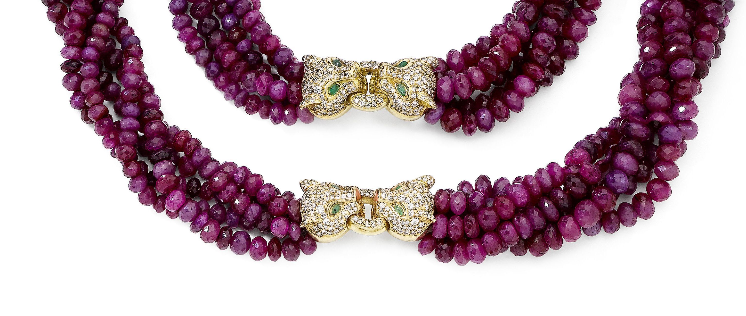 A diamond and gem-set ruby bead necklace