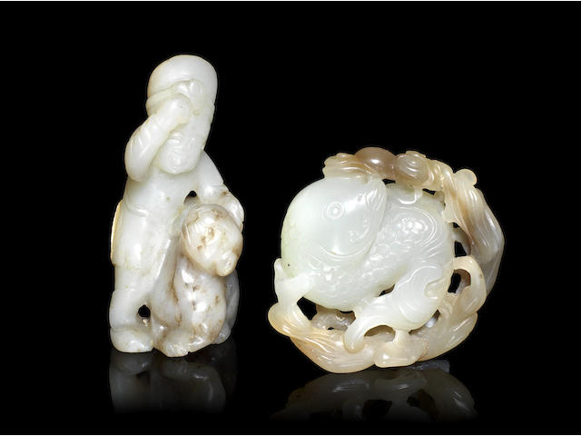Two pale green and russet jade carvings 18th/19th century (2)