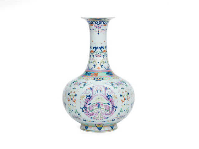 A rare Imperial famille rose 'chilong' bottle vase Qianlong seal mark and of the period