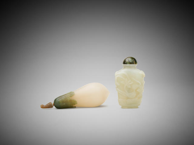 Two Chinese carved jade and hardstone snuff bottles (2)