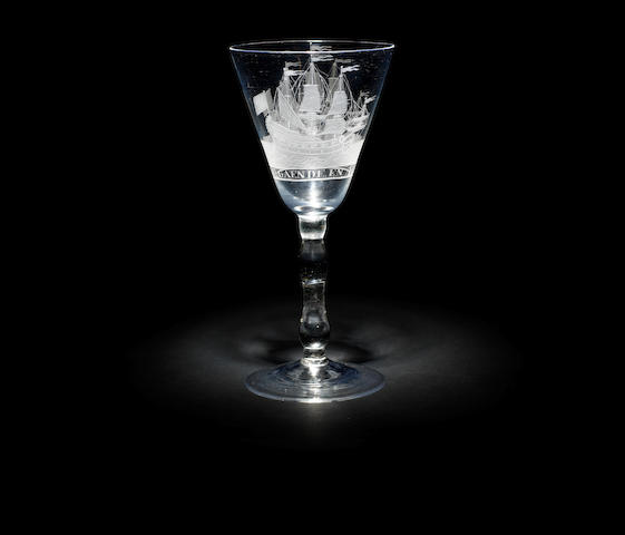 A Dutch-engraved light baluster wine glass,  18th Century