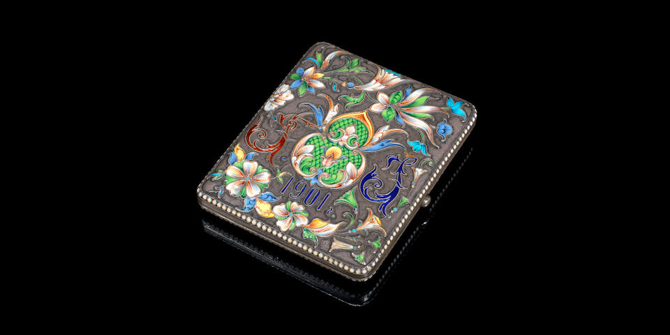A silver-gilt and enamel cigarette casemaker's initials BA, Moscow 1899-1908