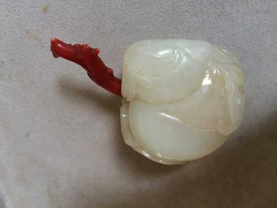 A Chinese carved white jade melon-form snuff bottle Mid Qing dynasty