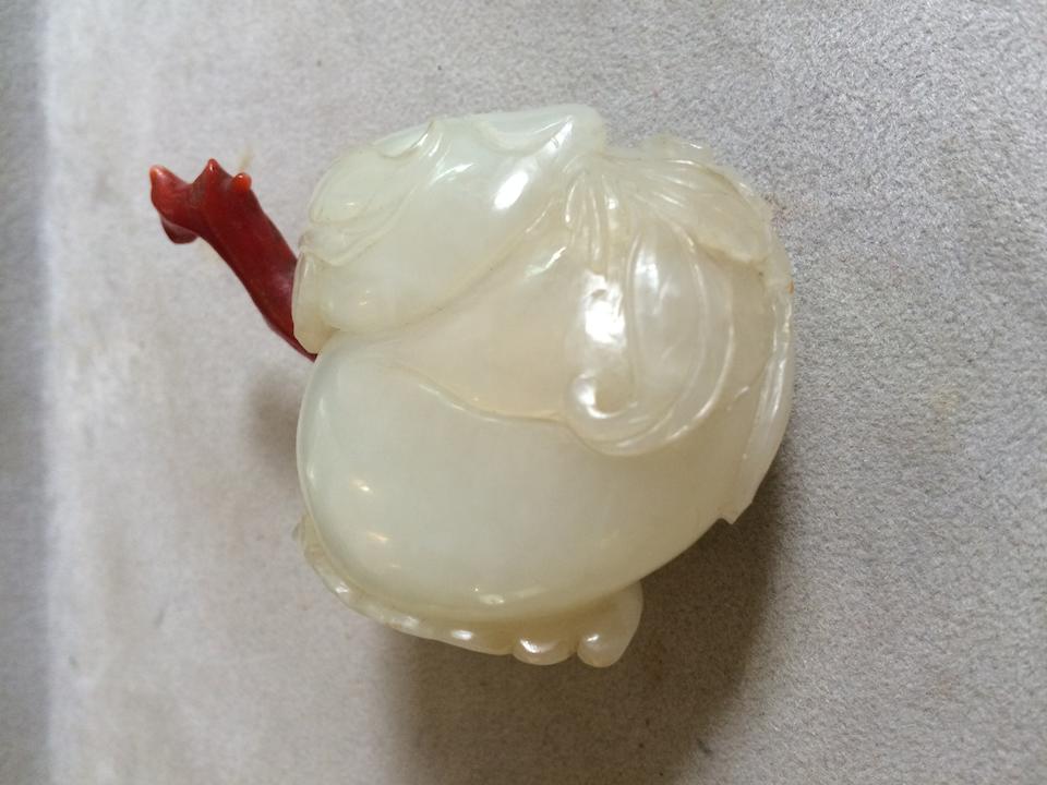 A Chinese carved white jade melon-form snuff bottle Mid Qing dynasty