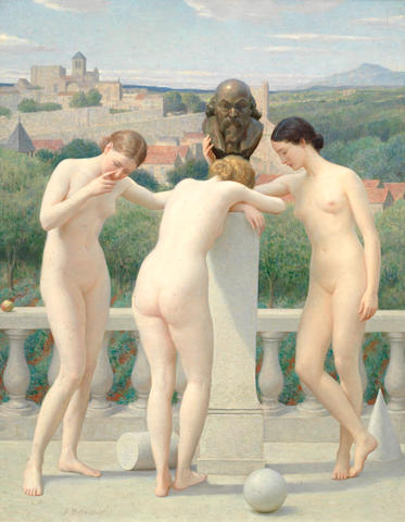 John Bulloch Souter (British, 1890-1972) Three nudes in a classical landscape