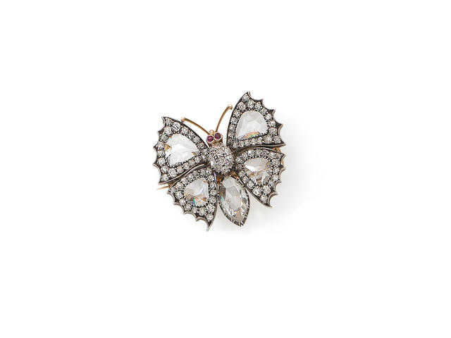 A ruby and diamond butterfly brooch,