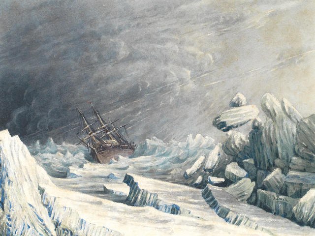 Admiral Sir George Back (British, 1796-1878) HMS Terror trapped in pack ice in Frozen Strait, between 1836-1837  unframed