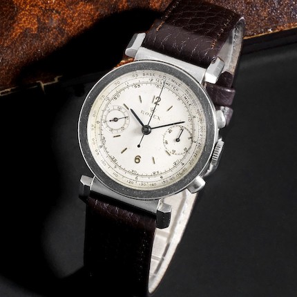 Rolex. A rare stainless steel manual wind chronograph wristwatch with hooded flexible lugs Ref2920, Serial No.031***, Circa 1934 image 1