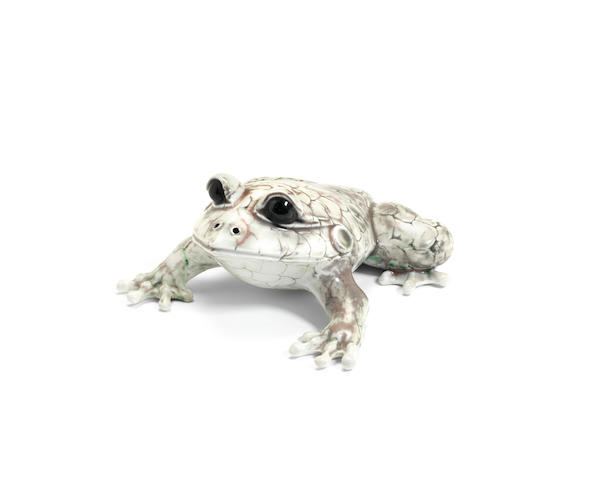 A Large Porcelain Frog by David Burnham Smith PAINTED ARTIST'S MONOGRAM; 1990
