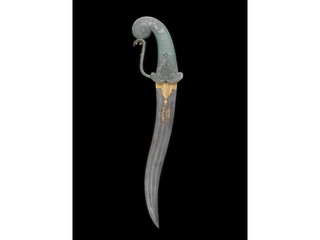 A jade-hilted dagger with blade inscribed to 'Nawwab Ahmad 'Ali-Khan of Karnal India, the blade dated AH 1272/ AD 1855-6