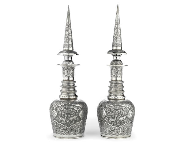 A pair of large Persian silver vases and covers circa 1910 (2)