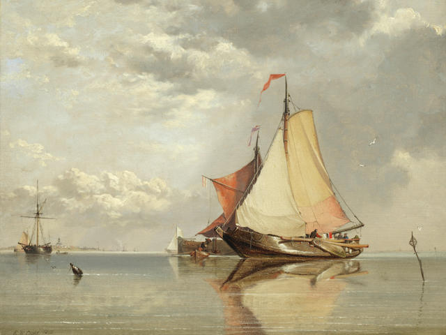 Edward William Cooke, RA (British, 1811-1880) Dutch fishing craft off Fort Lillo, mouth of the Scheldt