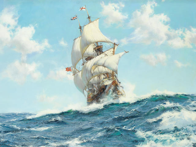 Montague Dawson (British, 1890-1973) Mayflower II on her sailing trials in the waters off Brixham, South Devon, April 1957 (Together with Ramsey's book Montague Dawson, R.S.M.A., F.R.S.A. The greatest sea painter in the world)