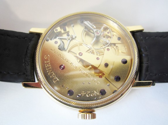 George Daniels. A very rare and fine 18K gold limited series manual wind instantaneous calendar wristwatch with power reserve indication, co-axial escapement and start stop mechanism, Daniels Anniversary Edition, No.24/35 image 4
