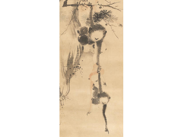 Kusumi Morikage &#20037;&#38533;&#23432;&#26223; (circa 1620-1690) Gibbons Reaching for the Moon's Reflection Edo period (1615-1868), mid-late 17th century (2)