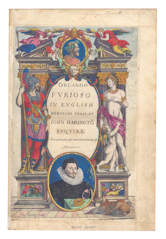 ARIOSTO (LUDOVICO) Orlando Furioso in English. Heroicall Verse, by John Harringto[n], [colophon: Richard Field, 1591]