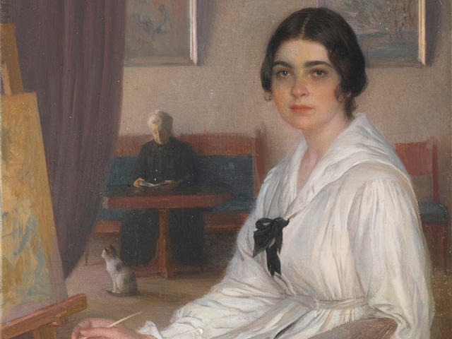 Fedor Ivanovich Zakharov (Russian, 1882-1968) Portrait of Mlle. Borisova 19.4 x 15.5cm (7 5/8 x 6 1/8in).