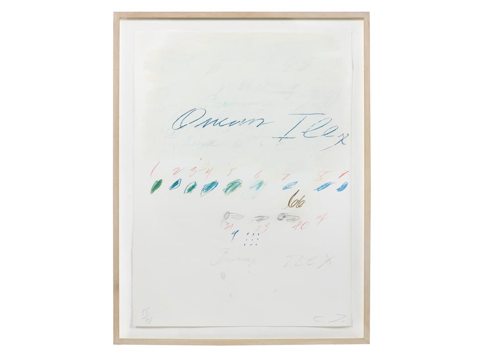 Cy Twombly (American, 1928-2011) Natural History, Part II: Some Trees of Italy The complete set, 1975-76, comprising eight lithographs, granolithographs and collotypes printed in colours, on Fabriano B&#252;tten wove, plate I with the transparent paper overlay, each signed with initials and numbered 55/98 in pencil, printed by Matthieu Studio, Z&#252;rich-Dielsdorf, with their blindstamp, published by Propyl&#228;en Verlag, Berlin, the full sheets, 760 x 565mm (30 x 22 1/4in)(SH) 8