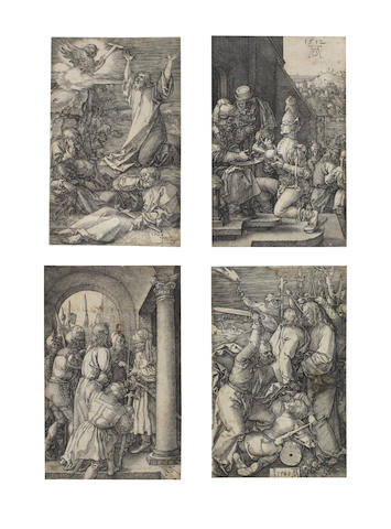 Albrecht D&#252;rer (German, 1471-1528) Four plates from the Engraved Passion Four engravings, 1508-12, entitled 'Agony in the Garden', meder b/c, 115 x 71mm, 'Betrayal of Christ', meder b, 118 x 75mm, 'Christ before Pilate', meder b, 117 x 75mm 'Pilate washing his hands', meder b, on laid, each trimmed to the platemark, 117 x 75mm (4 5/8 x 2 7/8in)(4)(unframed)