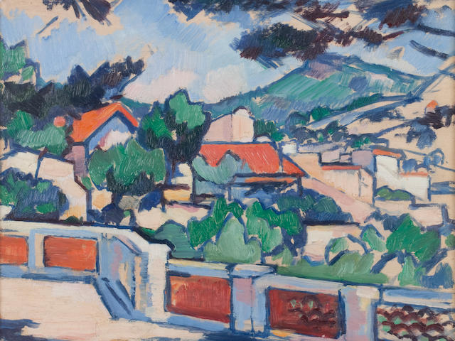 Samuel John Peploe RSA (British, 1871-1935) The Terrace, Cassis  32 x 40 cm. (12 5/8 x 15 3/4 in.)