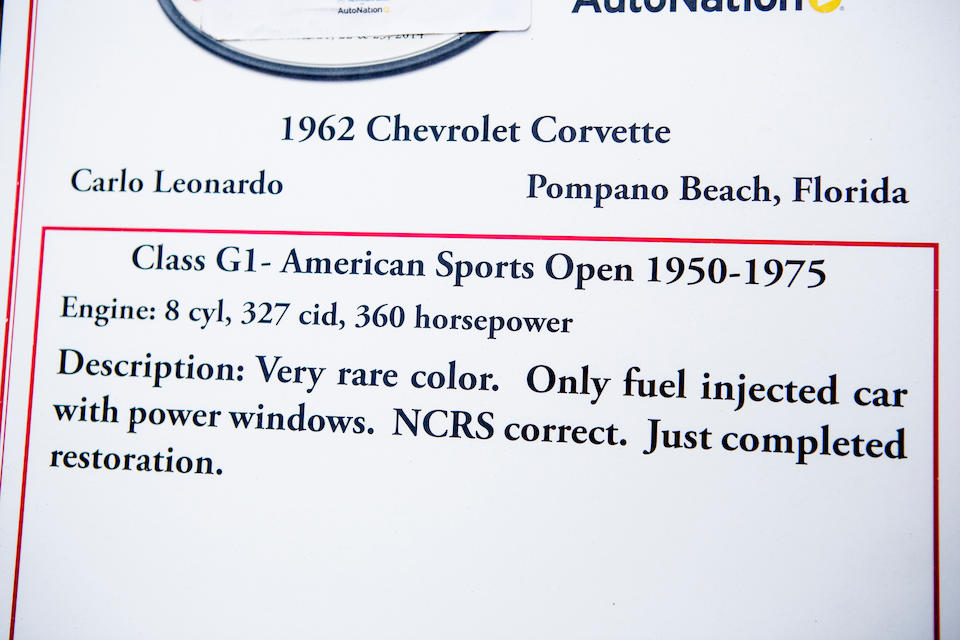 1962 Chevrolet  Corvette Roadster  Chassis no. 208 67S 113986
