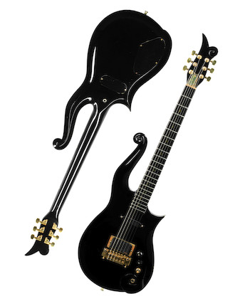 Prince a custom-made Cloud guitar in black finish, numbered 4, taken on the Act I & II, Prince and the New Power Generation tours, 1993, image 5