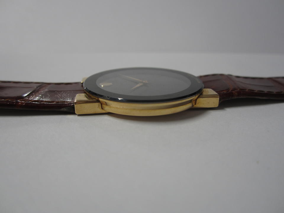 Movado. An 18K rose gold and ceramic manual wind wristwatch 50 years of Museum Watch Design, Ref:44.55.877, No.50/100, Sold 16th December 2005