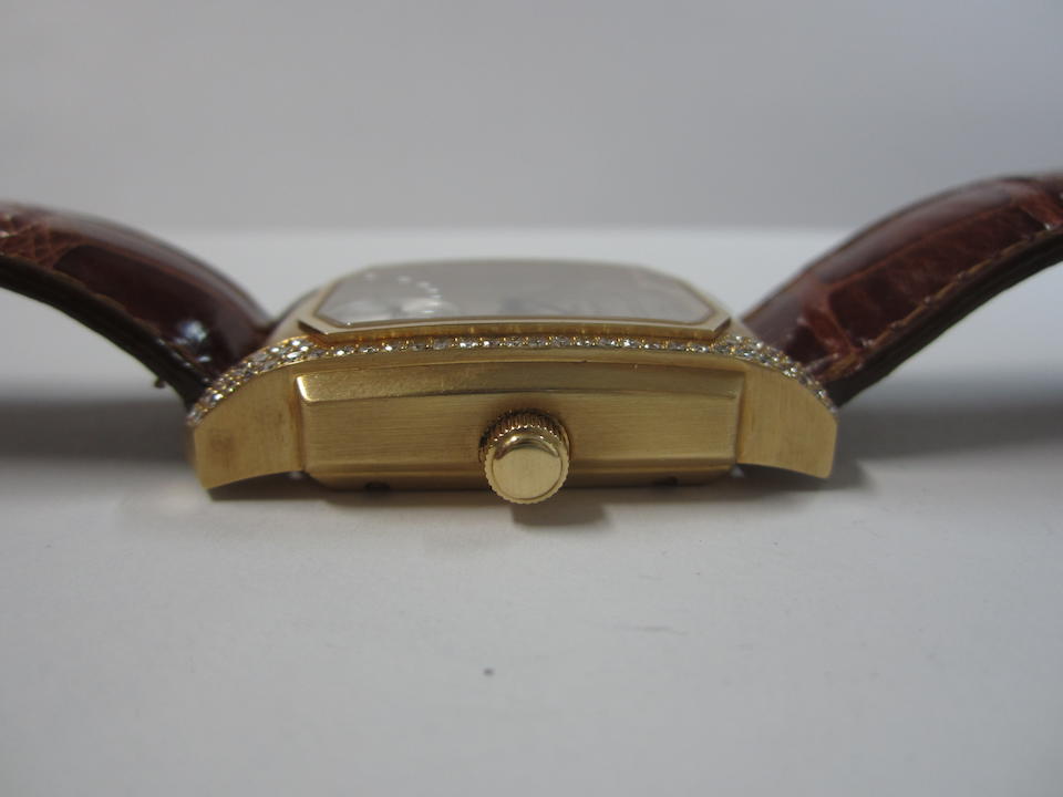 Glash&#252;tte Original. An 18K rose gold and diamond set manual wind rectangular wristwatch Case No.0081, Movement No.0158, Circa 1999