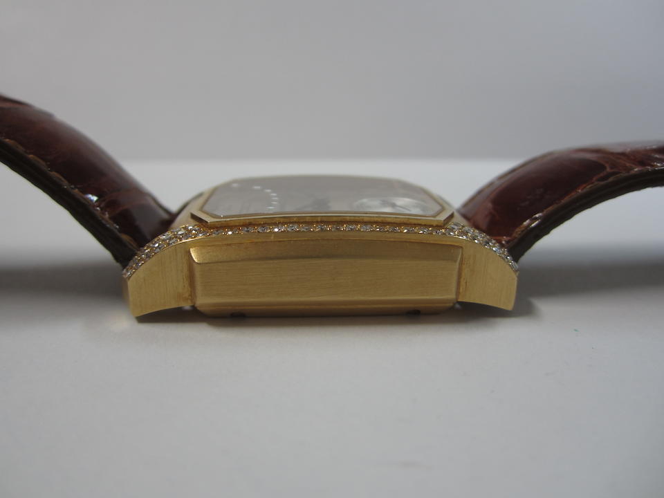 Glash&#252;tte Original. An 18K rose gold and diamond set manual wind rectangular wristwatch Case No.0081, Movement No.0158, Circa 1999