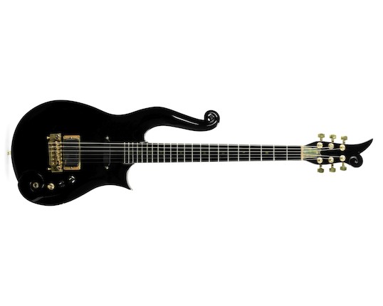 Prince a custom-made Cloud guitar in black finish, numbered 4, taken on the Act I & II, Prince and the New Power Generation tours, 1993, image 2