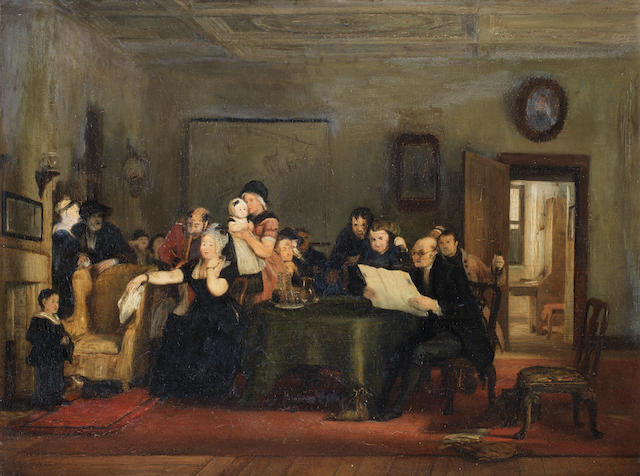 Sir David Wilkie, RA (British, 1785-1841) Reading the Will: Finished Sketch 30 x 37 cm. (12 x 14 1/2 in.)