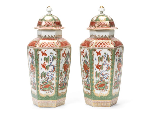 An exceptional pair of Worcester vases and covers, circa 1765