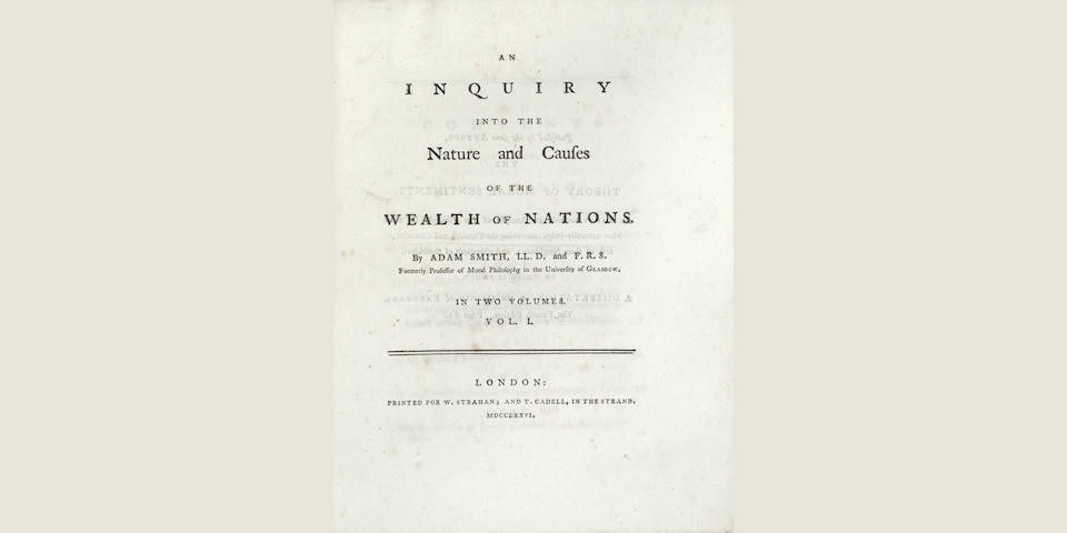 SMITH (ADAM) An Inquiry into the Nature and Causes of the Wealth of Nations, 2 vol., FIRST EDITION, W. Strahan, and T. Cadell, 1776
